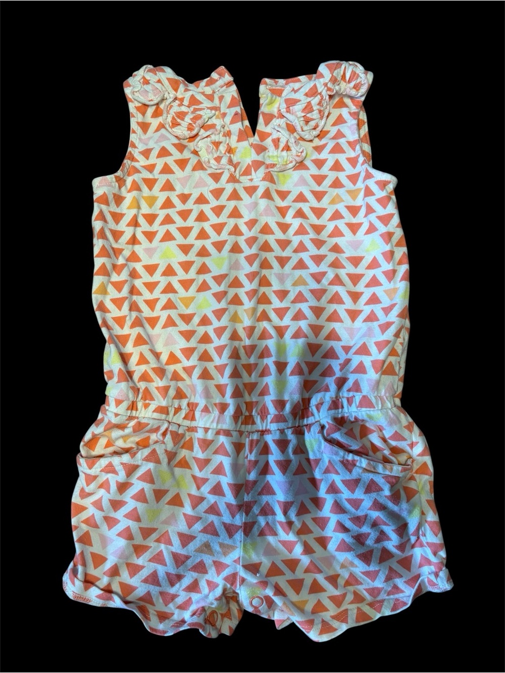 Crazy 8 Coral and White Triangle Print One-Piece Romper with Ruffle Straps